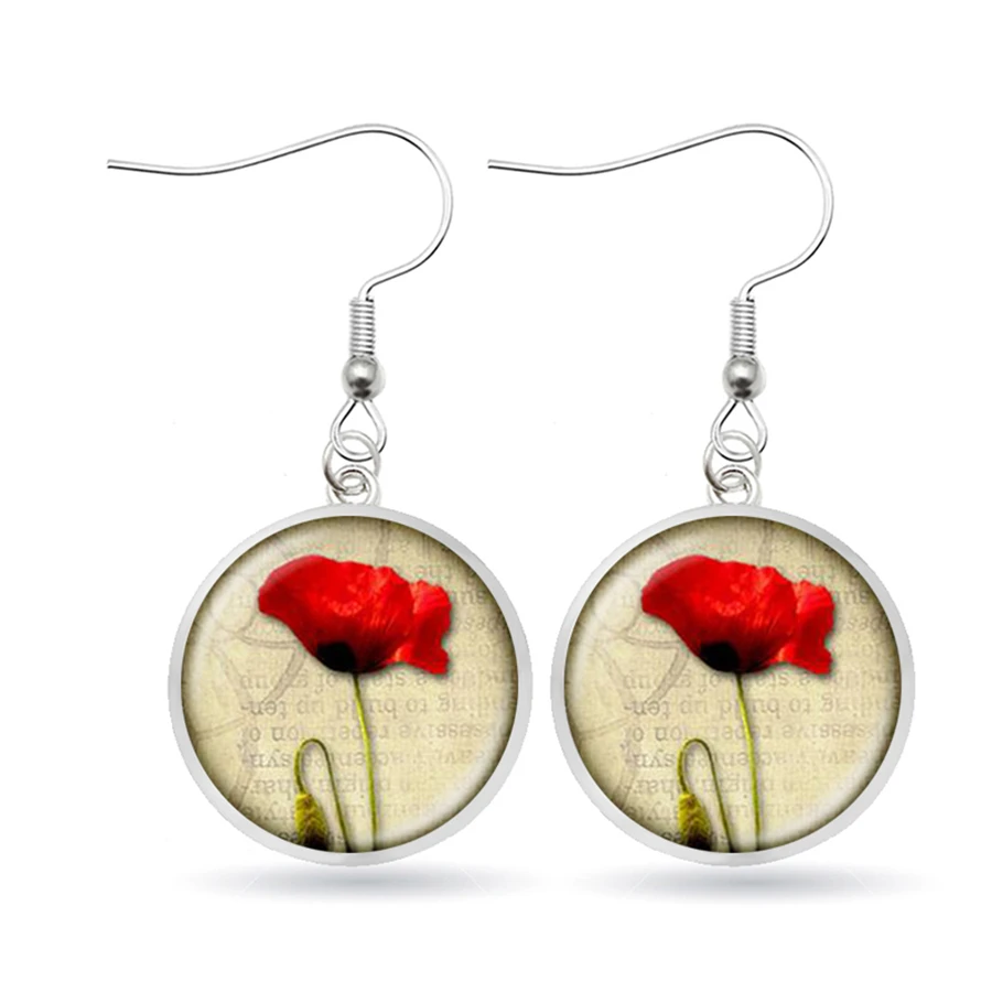 Серьги с красно-белым цветком Poppy сережки серьги ручной работы из стекла для