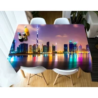 3d city night scenery stage lighting pattern tablecloth washable cloth tower bridge tall building rectangular round table cloth
