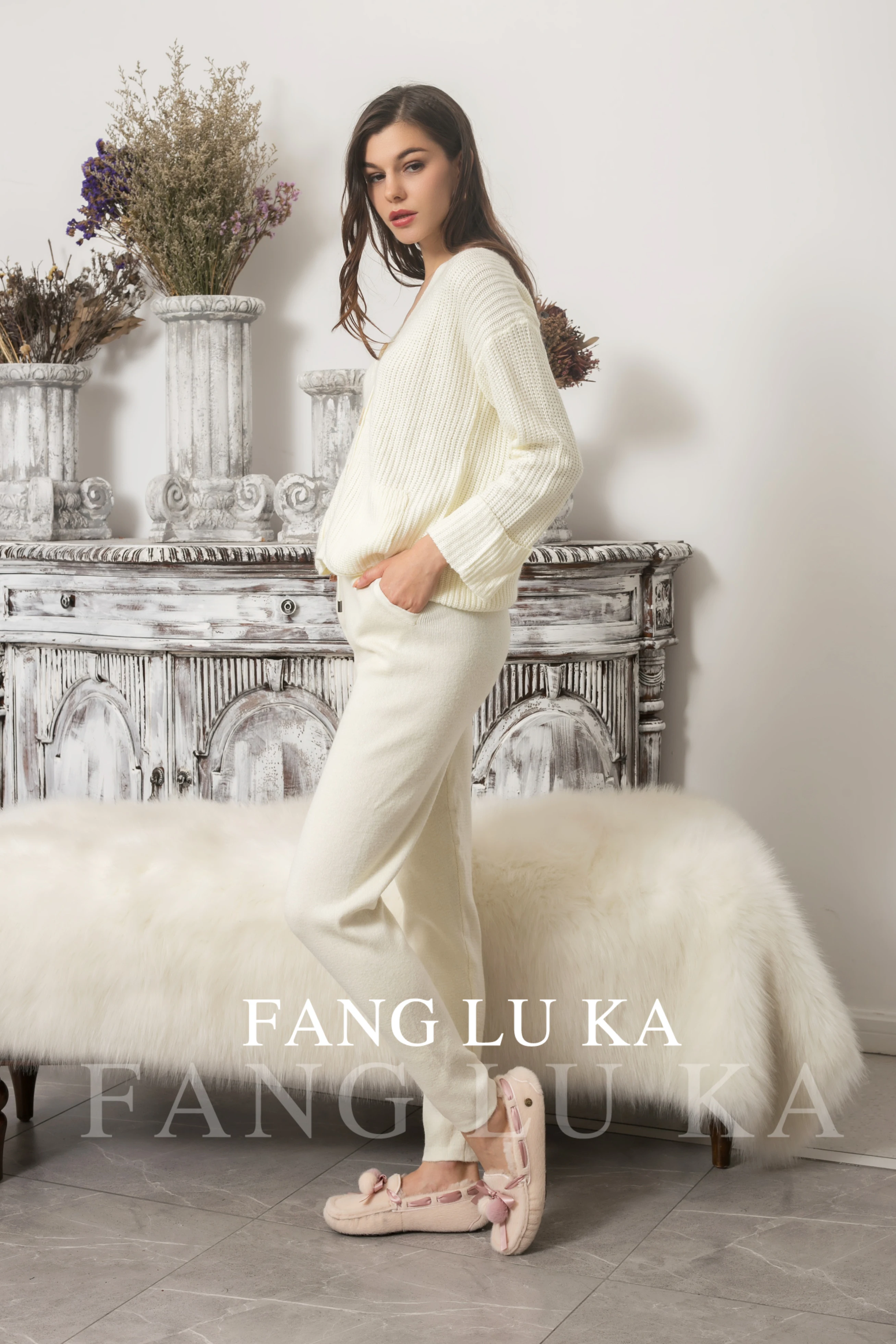 Fangluka Women Sweater Two Piece knitted Sets Slim Tracksuit Spring Autumn Fashion Sweatshirts cardigan Suit Female
