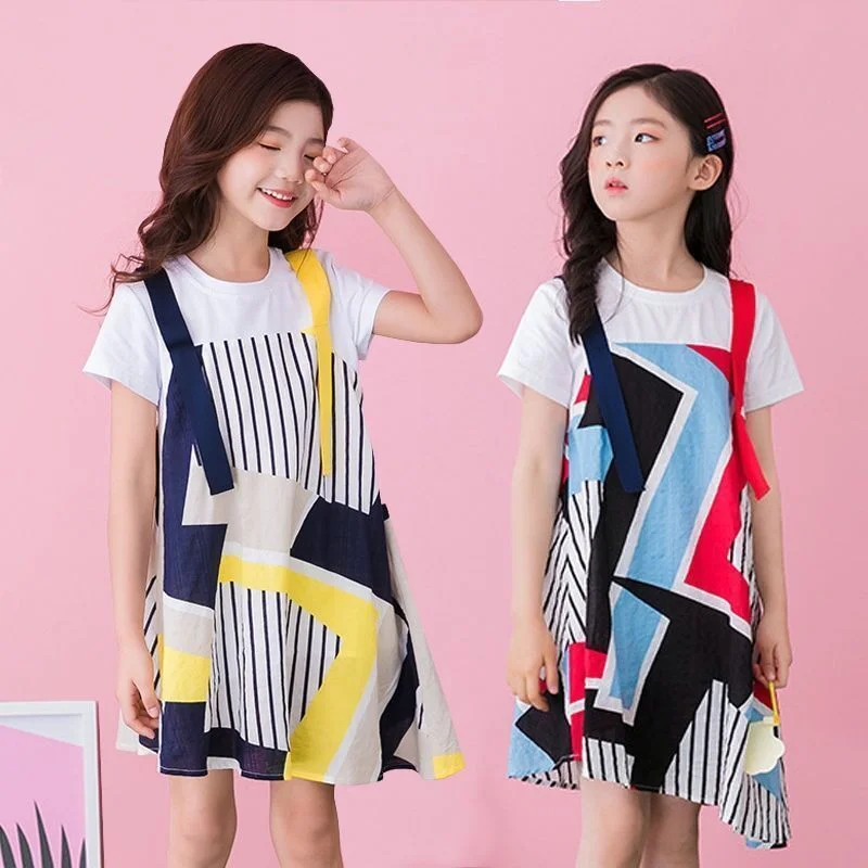 

Girls Summer Dresses O-Neck Knee-Length for 3-15 Years Old Children's Clothing Casual Kids Clothes 2021 New Princess Dress