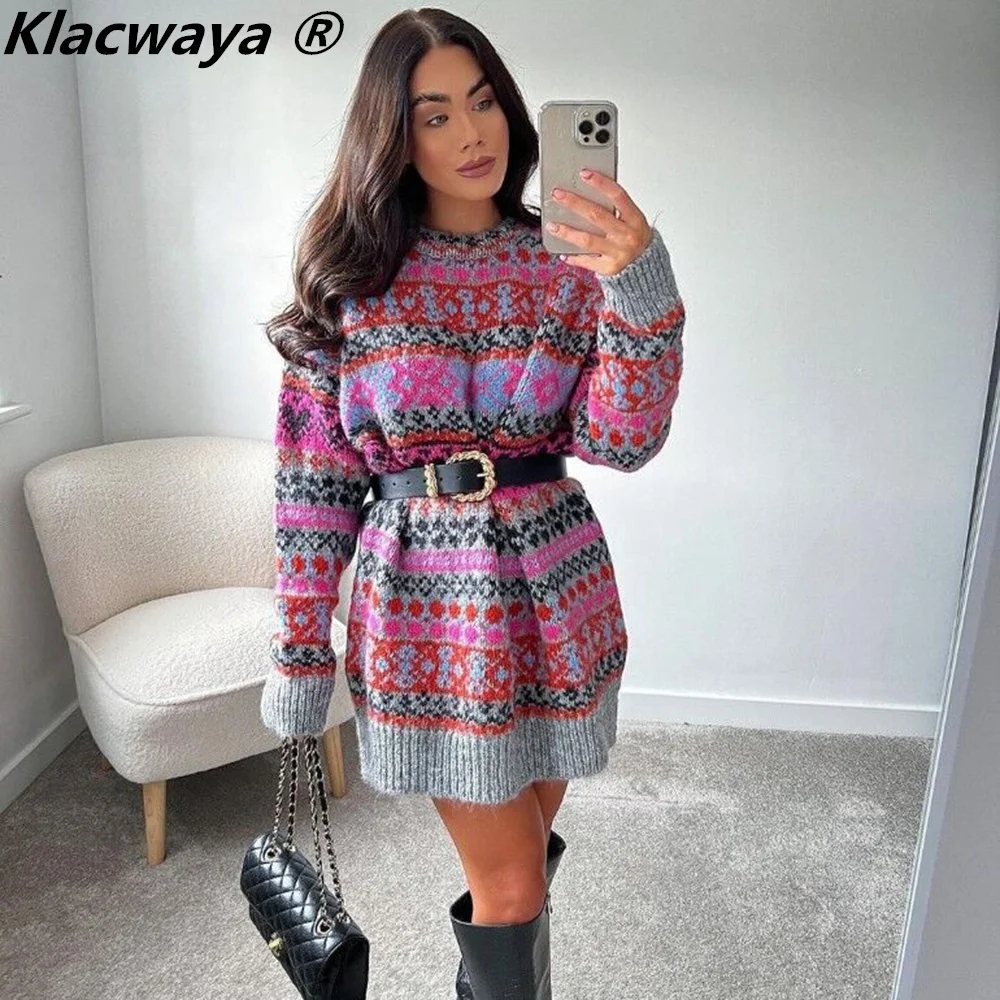 Klacwaya Women Sweater Pullover Winter Clothes Women Vintage Long Sleeve Top Jacquard Sweaters Oversize Casual Women Jumper