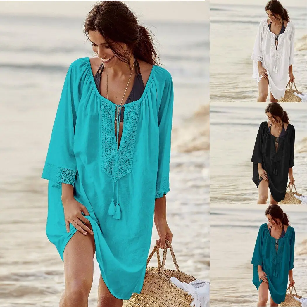 

2021 Tunics for Beach Women Swimsuit Cover-ups Woman Swimwear Beach Cover up Beachwear Pareo Mini Dress Saida de Praia
