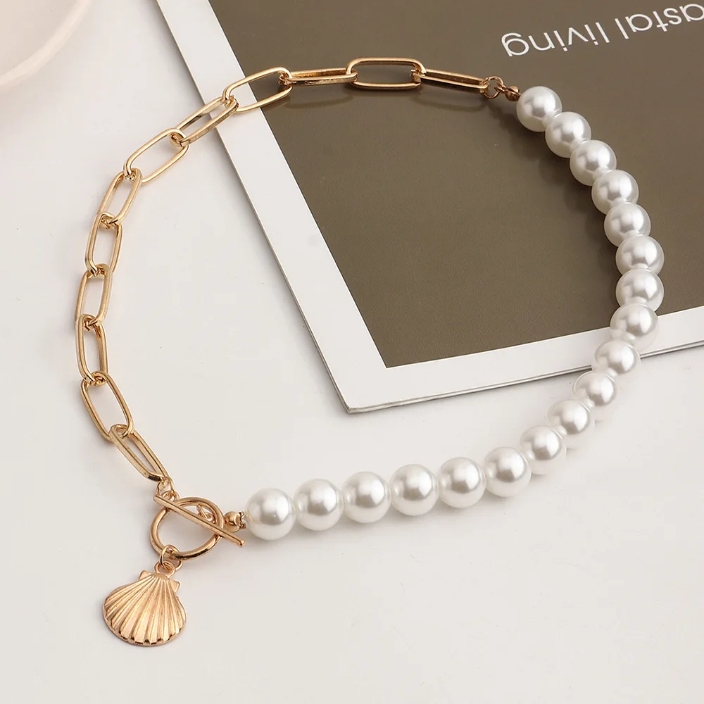 

Retro pearl 18k gold plated circle bar freshwater pearl chain necklace pearl necklace vintage necklace jewelry gift