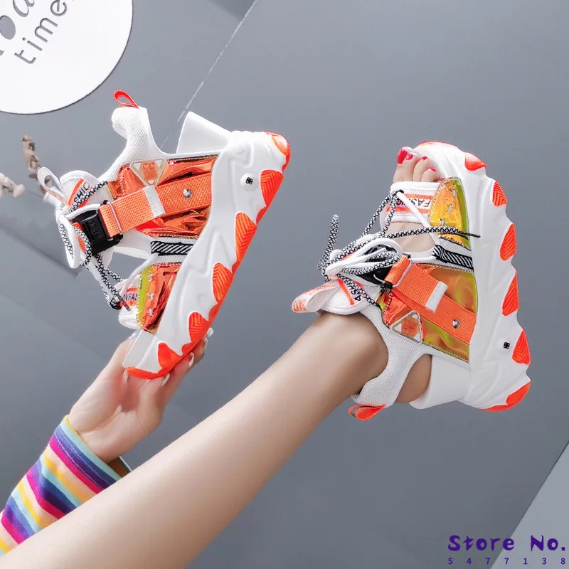 

Женская Повседневная обувь для отдыха на массивной платформе с кружевной пряжкой, Женская пляжная повседневная обувь с открытым носком