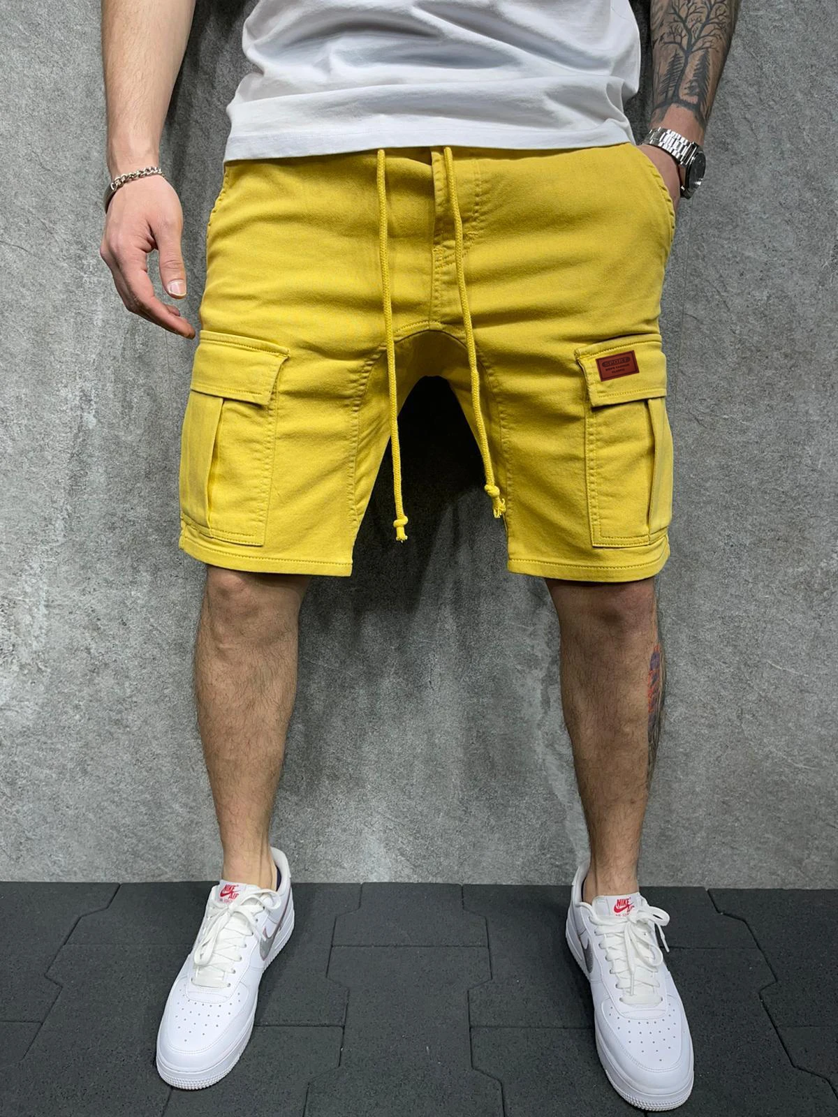 

Summer shorts men's leather patch pocket knit shorts classic brand clothing casual men's shorts 2021