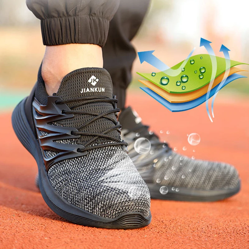 

Breathable Safety Shoes Men Work Boots Anti-smash Footwear Safety Boots With Steel Toe Shoes Work Sneakers Anti-stab Male Shoes