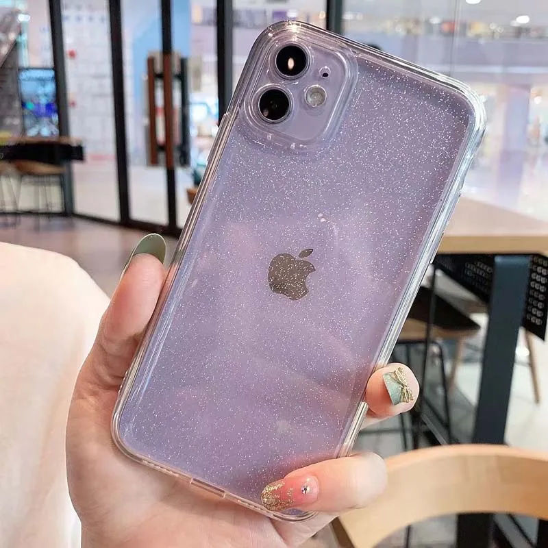 

Luxury Transparent Phone Case For iPhone 11 12 mini Pro Max XS X XR 7 8 plus SE 2020 Glitter Shining Shockproof Back Cover