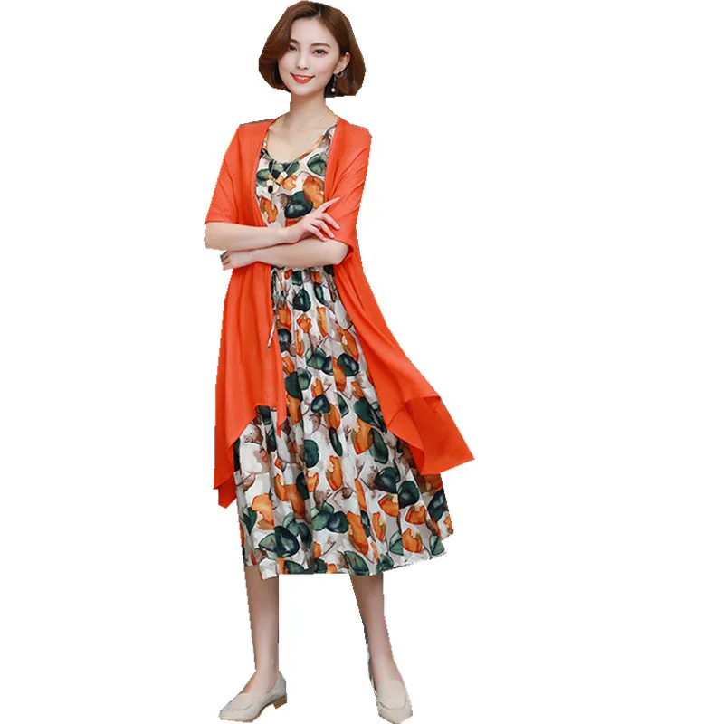 

Loose two piece cotton linen suit dress lace up cotton silk dress