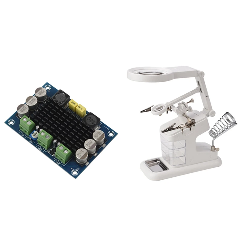 

1 Pcs Blue Backplane Monaural 100W Digital Amplifier Board & 1 Pcs Magnifying Glass Soldering Iron with Storage Box