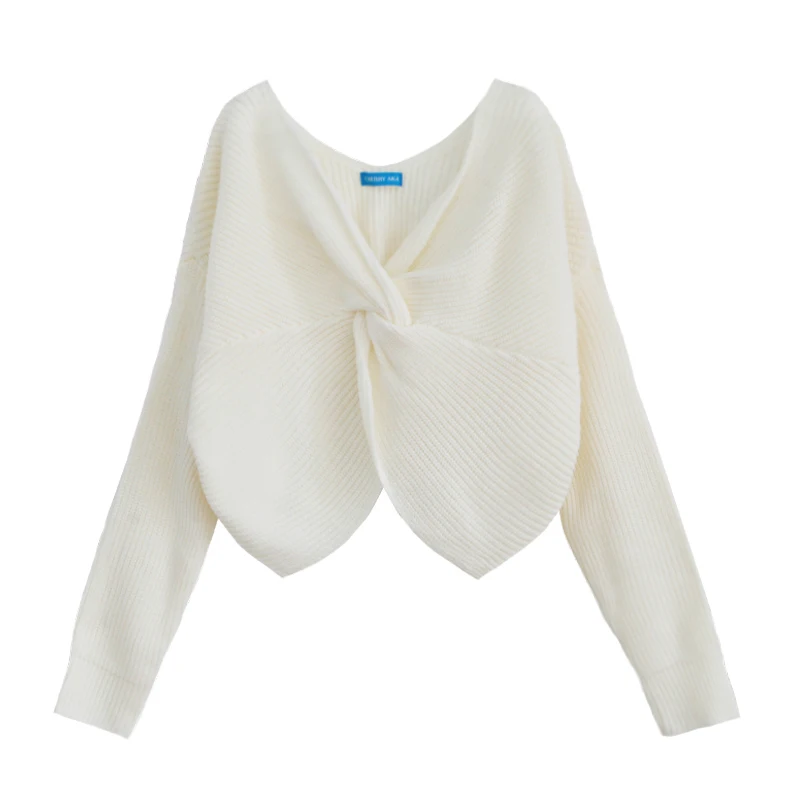 2 colors Korean style Knitted Sweater Women Autumn Winter V neck short design sweaters and pullovers womens (C9164) | Женская одежда