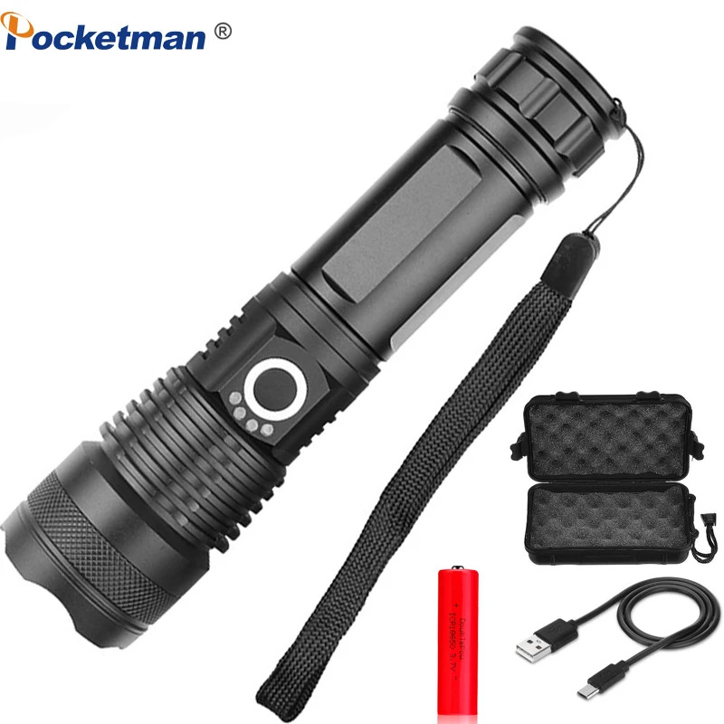 

USB Rechargeable LED Flashlight Torch Most Powerful XHP50 Waterproof 5 Modes Zoomable 26650 18650 Battery Camping Hunting