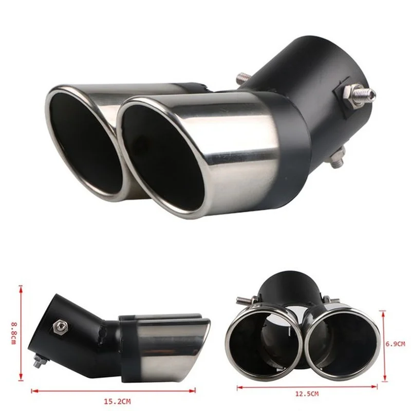 

Universal Exhaust Muffler for Car Stainless Steel Tail Throat Muffler Pipe Chrome Round Car Dual Outlet Exhaust Tip Accessories
