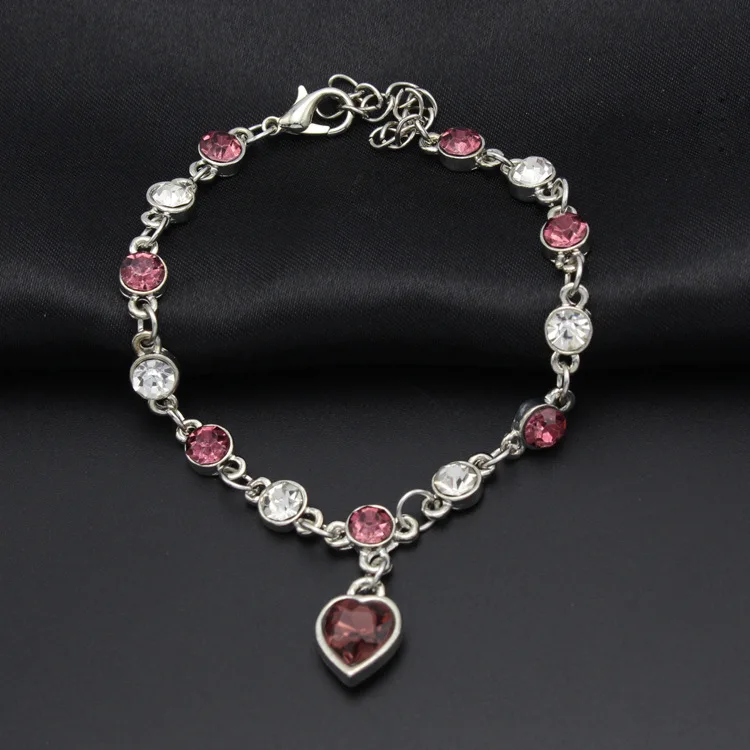 silver purple Qingwen океан сердце любовь в форме сердца персик Кристалл Циркон дамы браслет ювелирные изделия аксессуары фантастический Браслет Брелок CA4604 - Окраска металла: silver purple