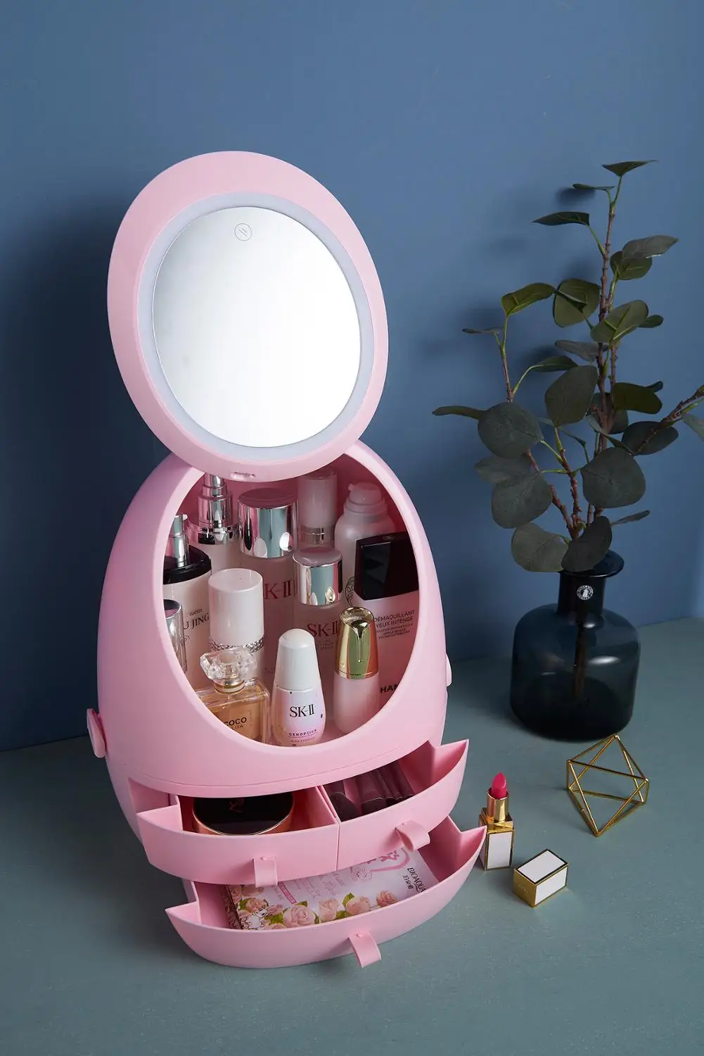 Новейший светодиодный ящик для хранения косметики с зеркальной головкой розовые