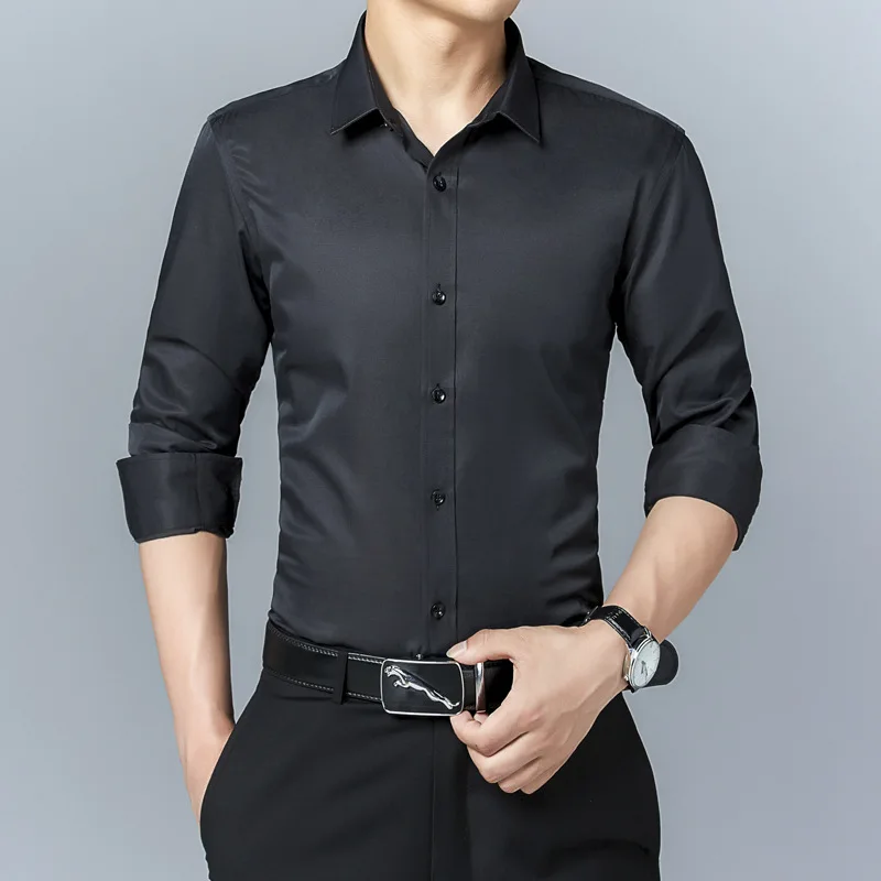Spring and Autumn Men's Long Sleeve Shirt Men's Slim Men's Shirt Korean Youth Pure Color Shirt Men's Cardigan Men's