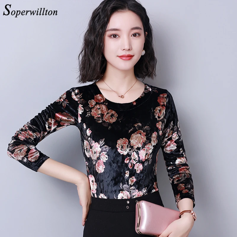 Бархатные блузки в винтажном стиле Женские топы 2021 осень с длинным рукавом