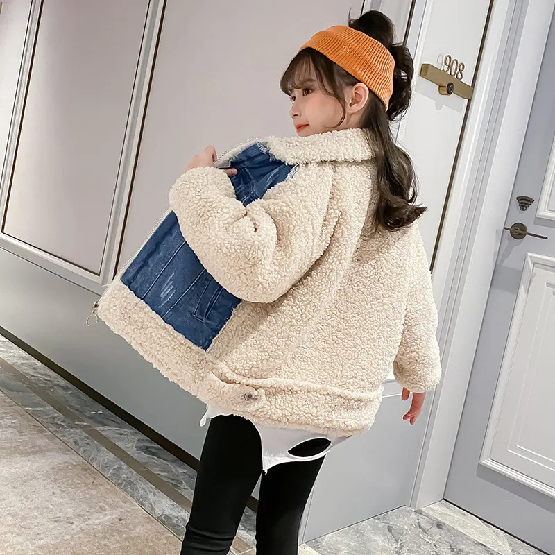 Шикарная джинсовая куртка из овечьей шерсти для девочек-подростков повседневное