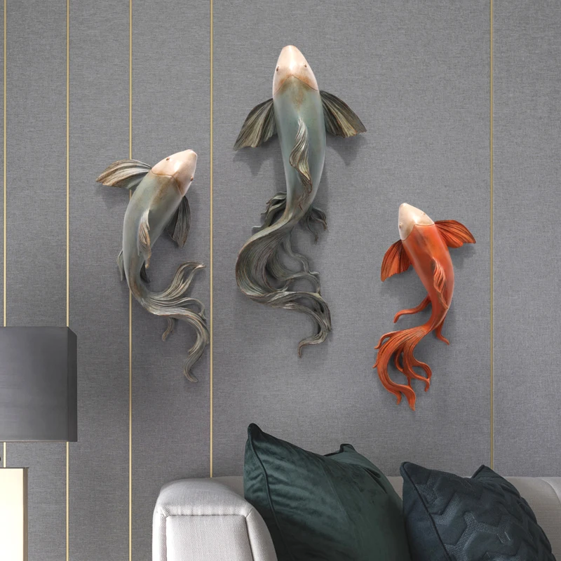 

Creative Luxury Fish Wall Hanging Goldfish Ornaments Home Livingroom 3D Relief Painting Wall Sticker Resin Crafts Decor