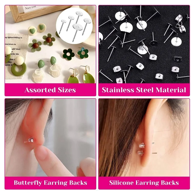 

1650Pcs Earring Posts and Backs,Earring Making Supplies and Earring Backs for Studs for DIY Earrings and Jewelry Making