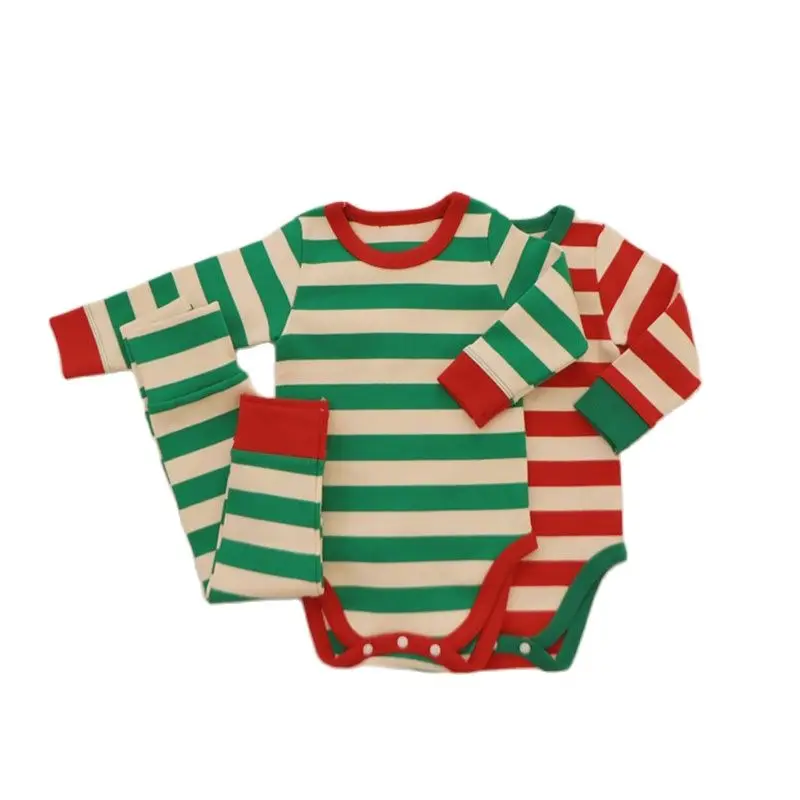 

Newborn Baby Boy Christmas Outfits Green/Red Striped Cotton Romper+High Waist Kids Pant 2PCS Baby Girls Xmas Set Autumn Clothing