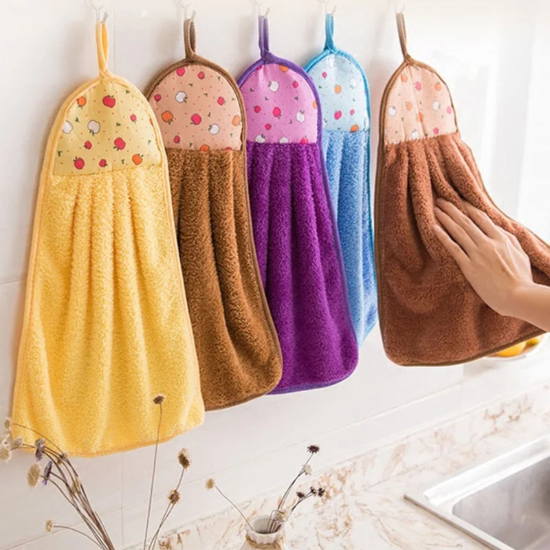 

2021 30*40cm Coral Velvet Bathroom Supplies Soft Hand Towel Absorbent Cloth Dishcloths Hanging Cloth Kitchen Accessories