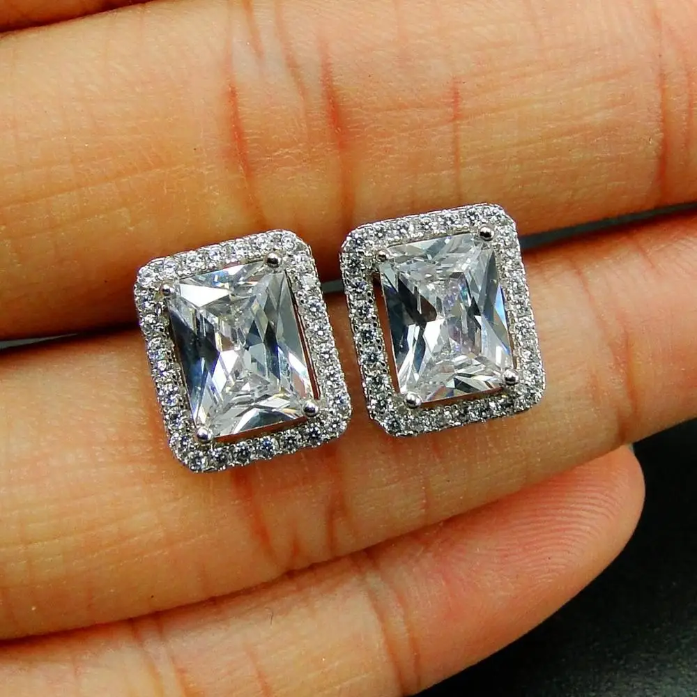 

Hot Selling Beautiful 925 Sterling Silver Rectangle White CZ Women's Stud Earrings Engagement Wedding Jewelry For Gift