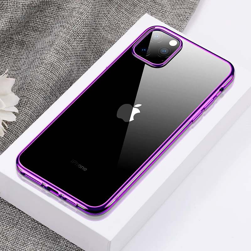 Фиолетовый Для iPhone 11 Pro Max 11 Pro Чехол, ультра тонкий прозрачный мягкий Премиум гибкий хромированный бампер прозрачный ТПУ задняя крышка - Цвет: Фиолетовый