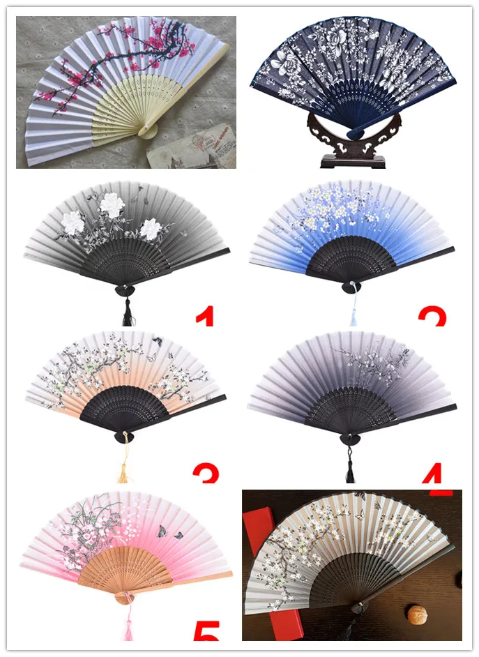 

1pc Vintage Chinese Spun Silk Flower Printing Hand Fan Folding Hollow Carved Hand Fan Event & Party Supplies Drop Shipping