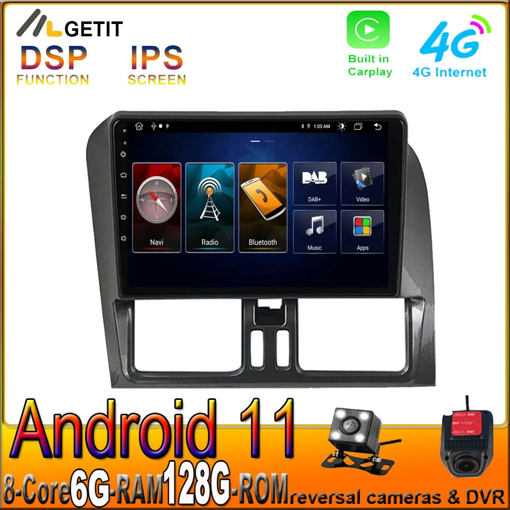 Автомагнитола для Volvo XC60 2009 2012 Android 11 мультимедийный плеер с GPS навигацией Wi Fi