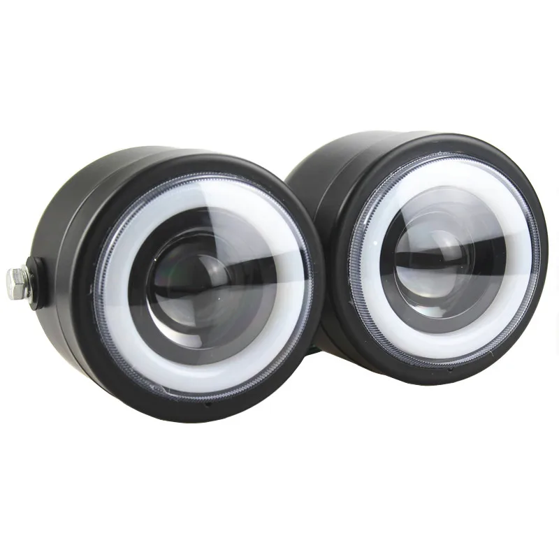 

12v черный Универсальный светодиодный светильник в виде ангельских глаз Двухместный передних фар двойной Головной фонарь Кафе Рейсер для Harley Honda Yamaha Сузуки Кавасаки