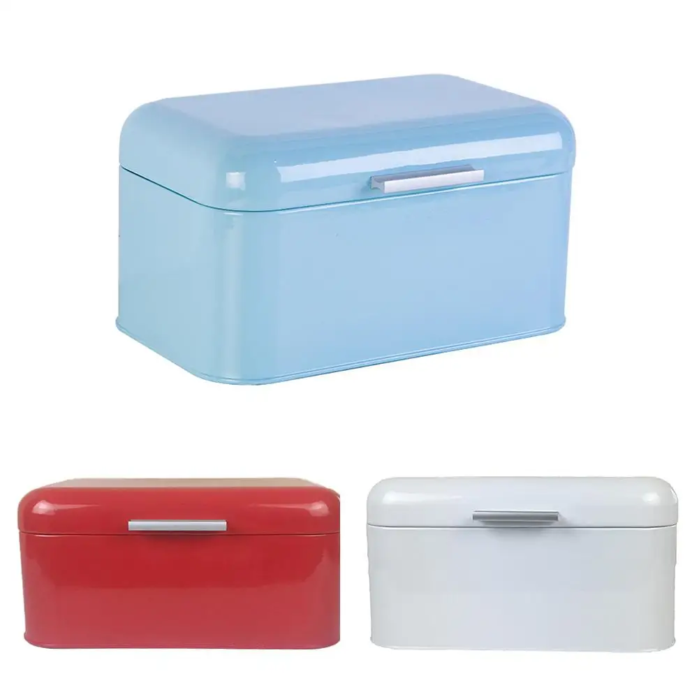 

Metal Vintage Bread Box Storage Bin Rollup Top Powder Coated Bread Large Capacity Snack Storage Container Kitchen Storage Box 4
