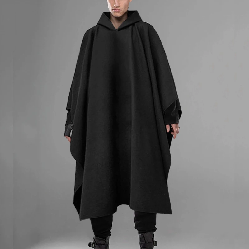 

Модная мужская накидка с капюшоном, однотонная свободная уличная одежда 2021, ветрозащитный мужской Тренч в стиле панк, шикарная зимняя Длинн...