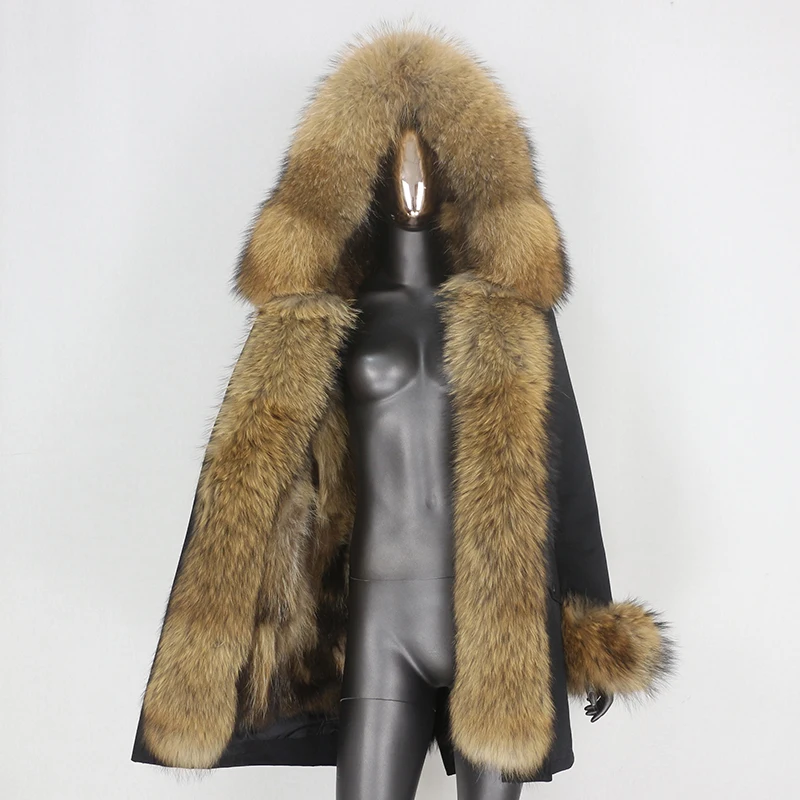 

2021 Long Waterproof Parka Real Fur Coat Winter Jacket Women Hood Natural Raccoon Fox Fur Thick Warm Outerwear Detachable