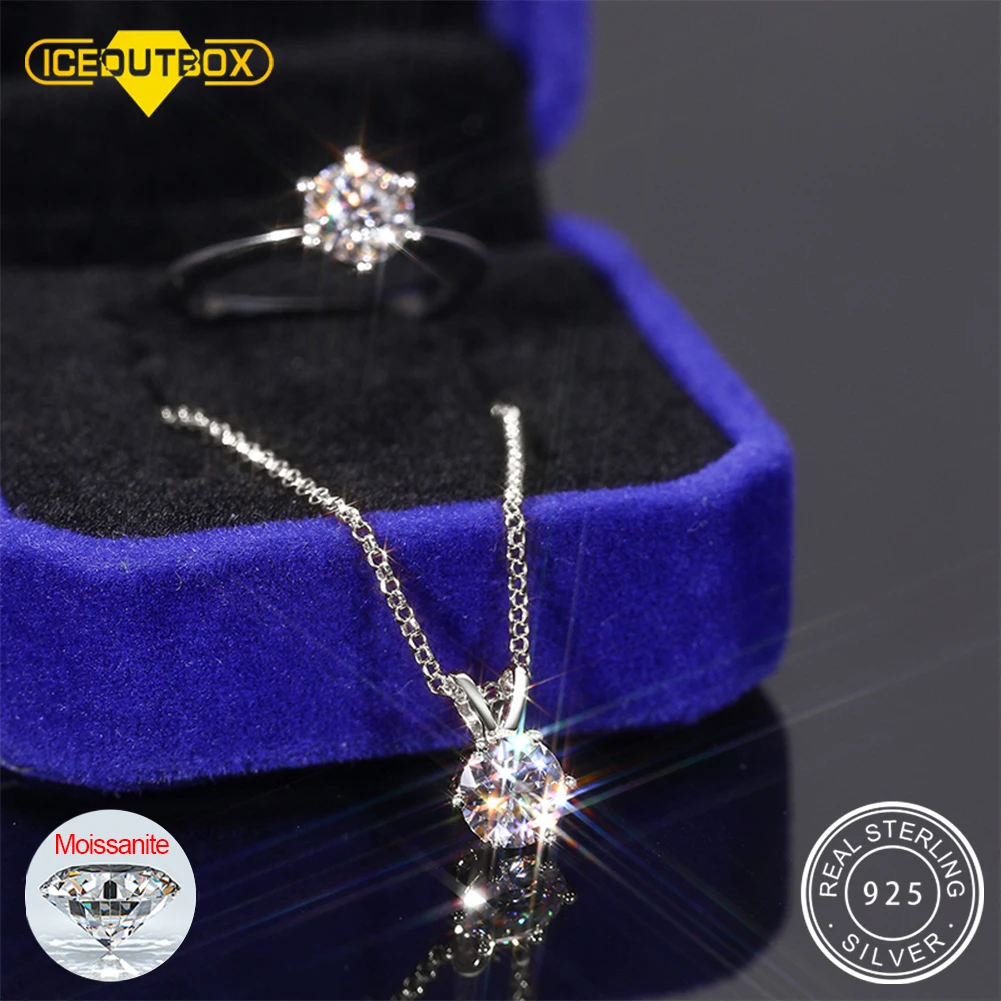 

1 Carat Real Moissanite Pendant Necklace For Women Top Quality 100% 925 Sterling Silver Wedding Party Bridal Fine Jewelry Set