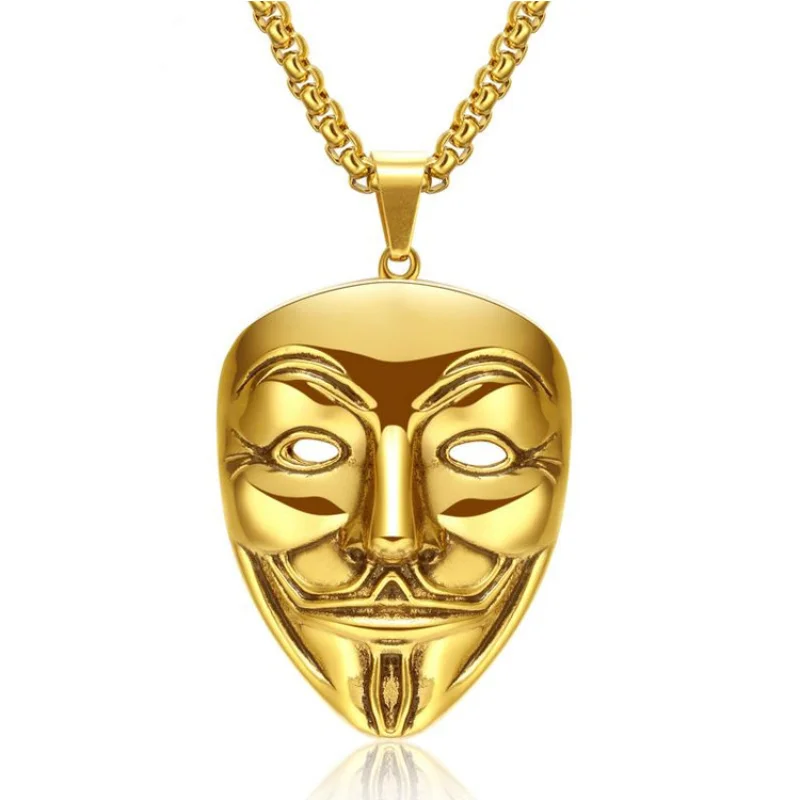 

The New Trend of V-shaped Retro Pendant Jewelry Men's Creative Mask Long Punk Gothic WholesaleNecklace