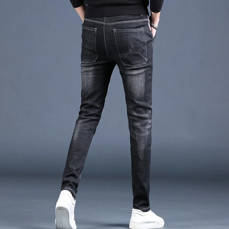 Winter Men Fleece Jeans Casual Pants pantalones hombre Black Slim Fit Jean Fashion Warm Clothing Mens Classic Denim Trousers
