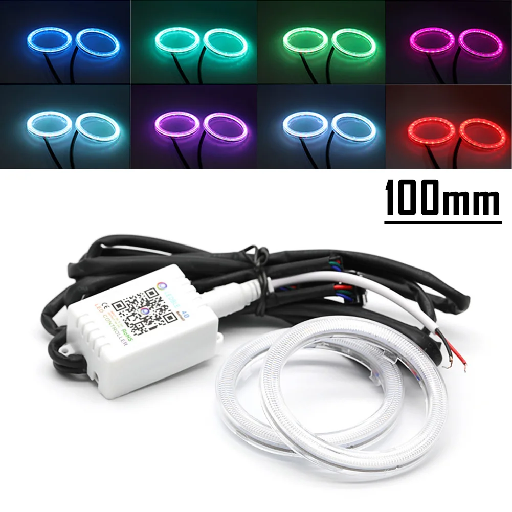 

Разноцветные Автомобильные фары 100 мм RGB COB, противотуманные фары «ангельские глазки» s, комплект светодиодных галогенных колец, 12-24 В постоя...