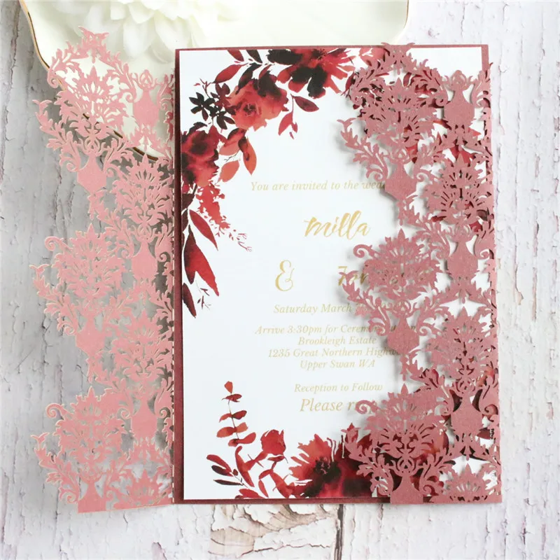 Деревенские Цветочные приглашения с красной лентой индивидуальная вставка