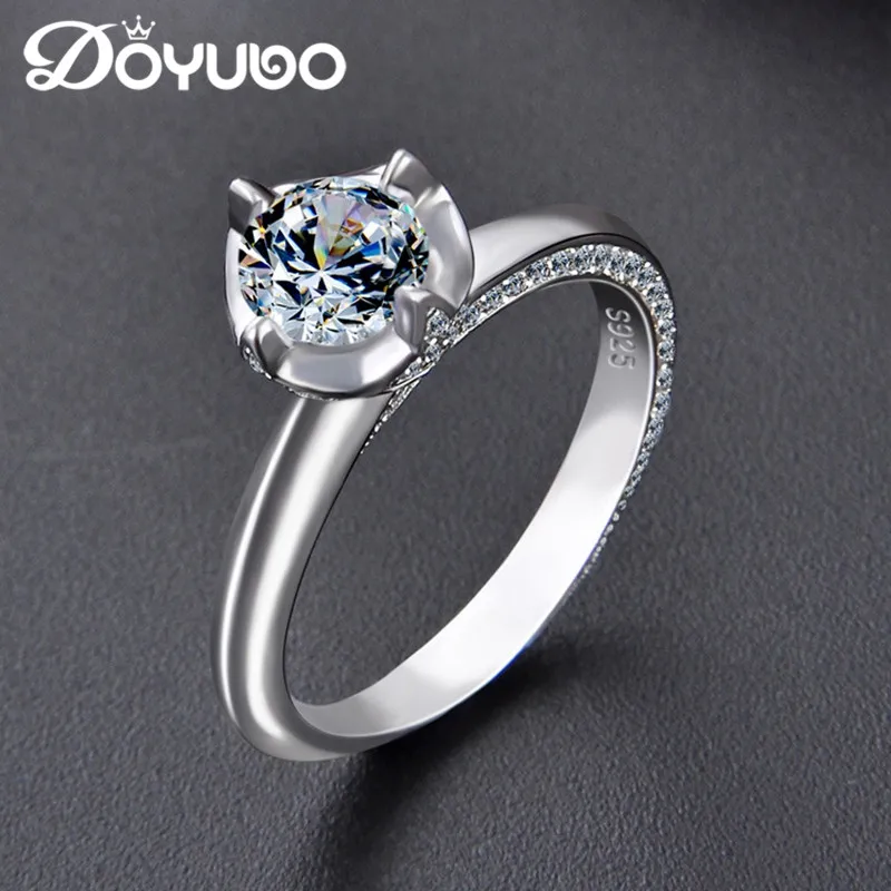 

DOYUBO Antique Women's 925 Sterling Silver Ring With 5A Step 6mm Cubic Zirconia Lady Fashion Wedding Ring Fine Jewelry VB287