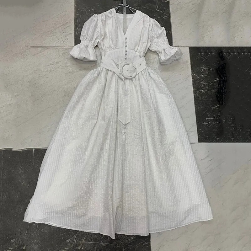 

HStar Summer Casual Print Women Dress V Neck Puff Sleeve High Waist Shirt Dress Female 2020 New Clothing Tide