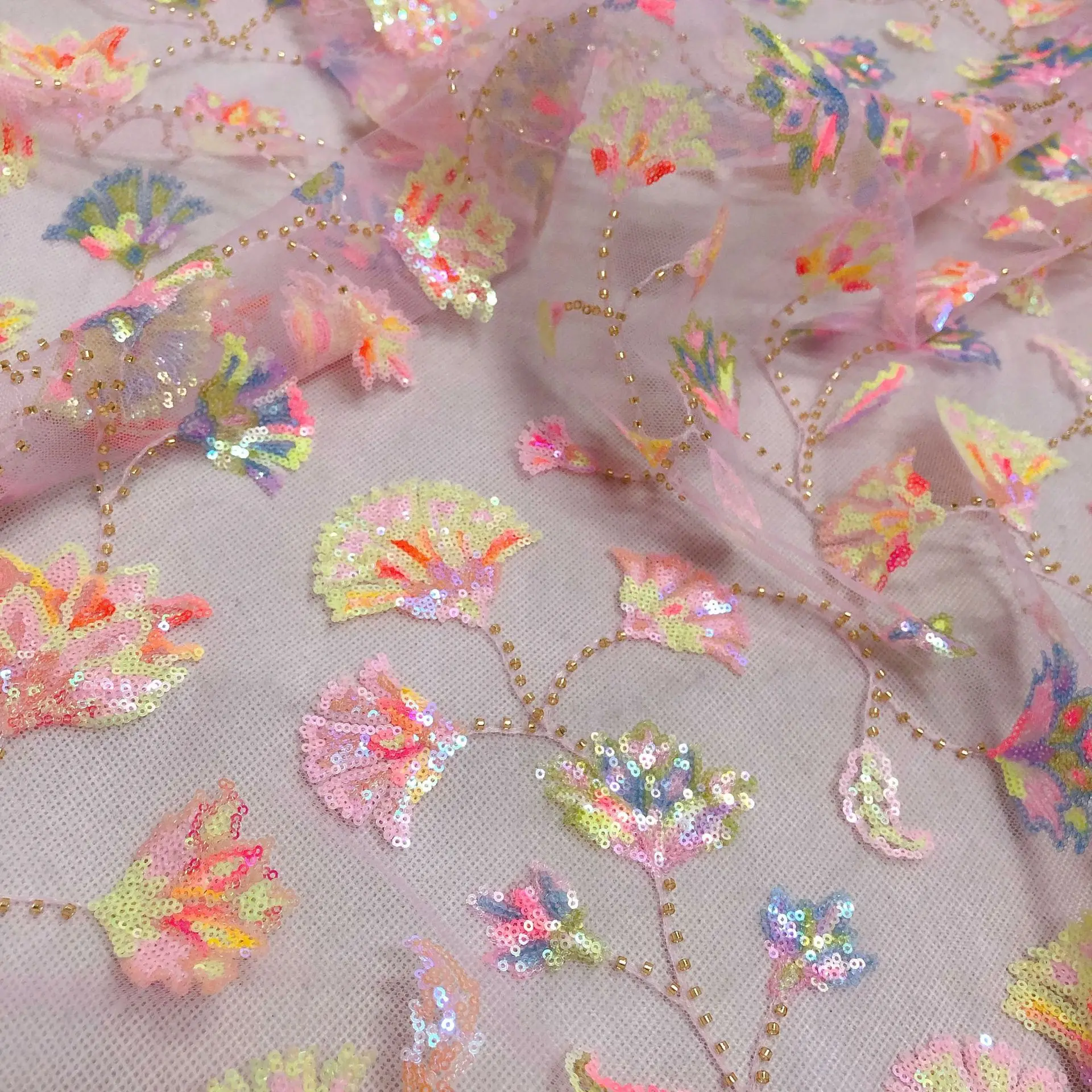 

2021 new multicolor sequin bead embroidery fabric DIY dress costume accessories