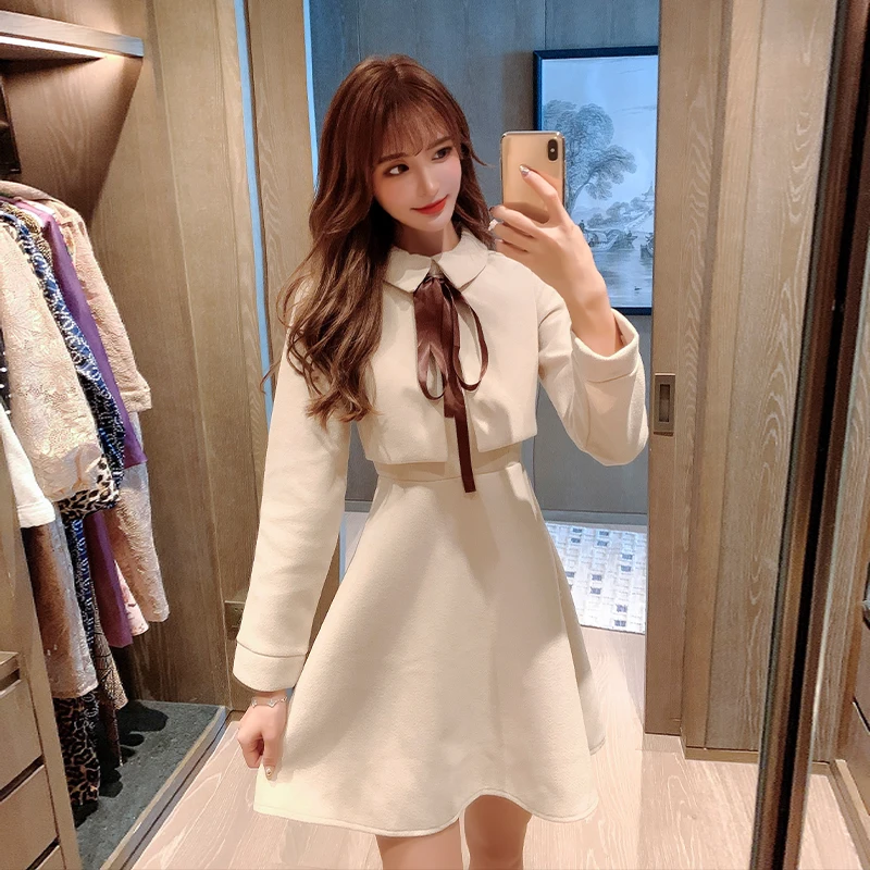 Новинка 2020 осенне зимнее женское Шерстяное однотонное ТРАПЕЦИЕВИДНОЕ ПЛАТЬЕ С