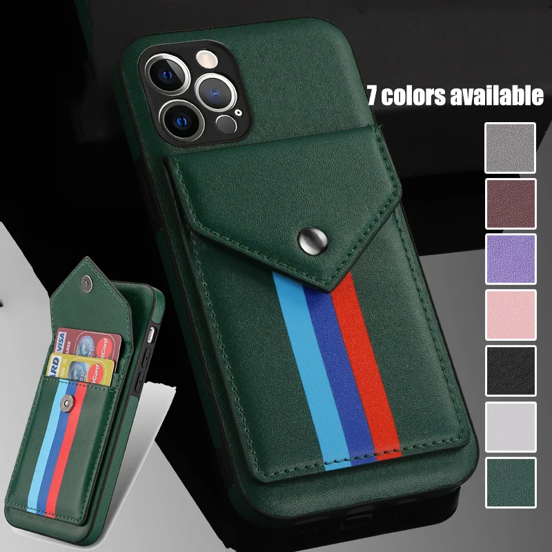 

Three-color Shell Luxury PU Leather Case For 12 11 Pro XR XS Max X Card Bags Phone Cover For 7 8 6 Plus