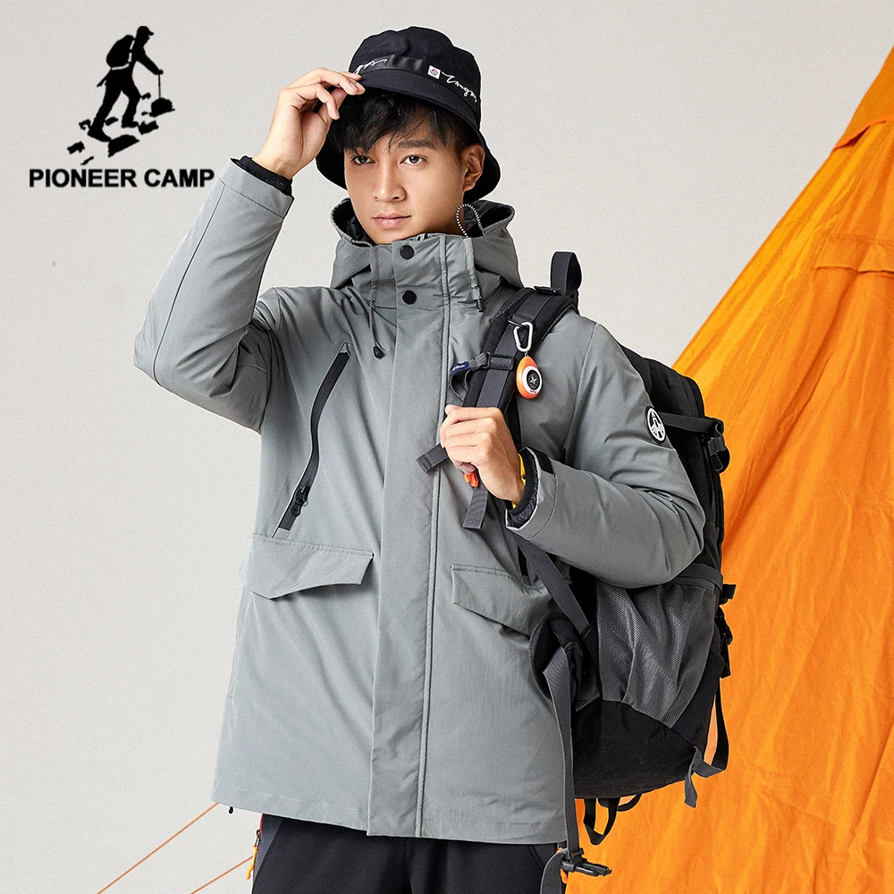 Pioneer Camp 2021 Winter Long Down Jackets Men Thick Warm Removable 3 Ways to Wear Coats for Men's Clothing AYR01031001