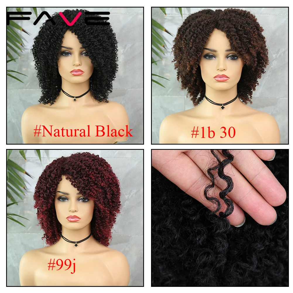 FAVE Black Brown Afro Kinky Curly  Synthetic Wigs Synthetic Hair Afro Curly Heat Resistant Fiber Full Hair for Black Women
