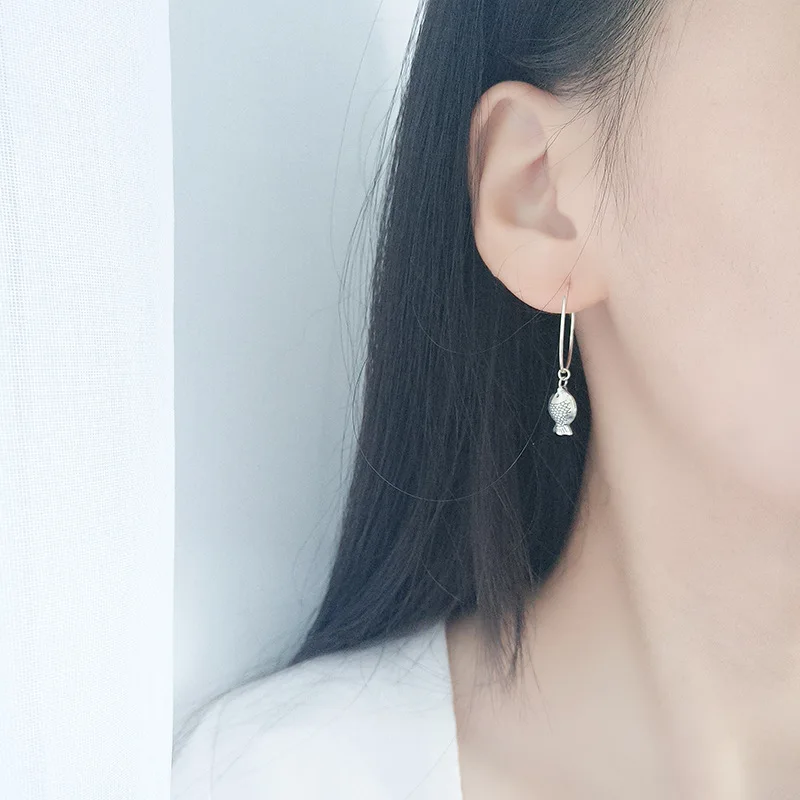 серьги Женские асимметричные серьги-кольца из стерлингового серебра 925 пробы с