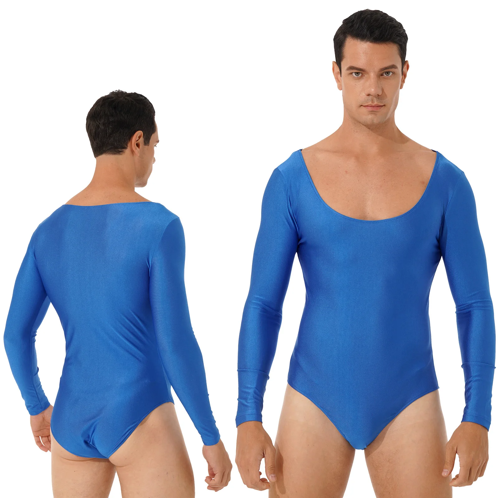 

Sexy Mens Stretchy Romper Playsuit Round Neck Long Sleeve Bodysuit Solid Color Sport Workout Gym Fitness Leotard Costume