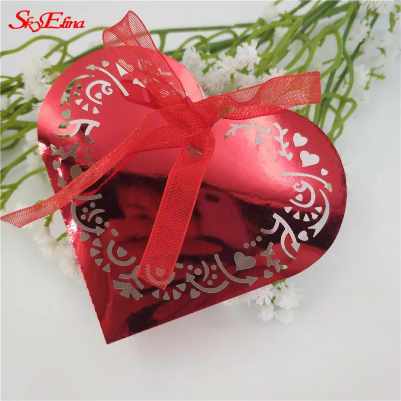 Bright Red 50 шт. подарок в форме сердца коробки детский душ день рождения коробка конфет лазерная резка Подарочная сумка для детей партия коробка для свадебных сувениров 8Z - Цвет: Bright Red