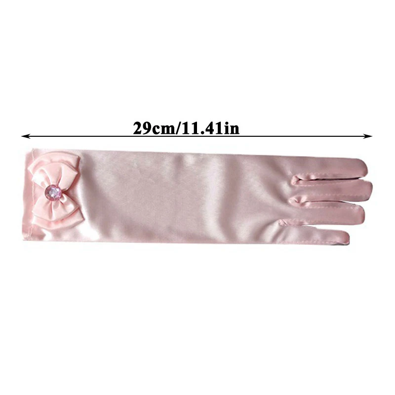 

Satin Sequins Double-laryer Bow Princess Dance Performance Stage Gloves Children Long Gloves Long Party Wedding Gloves 8 Colors