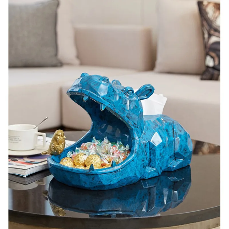Hippopotamus ящик для хранения, украшения, Геометрическая скульптура животного, коробка для салфеток из полимера, домашний вход, журнальный столик, украшения R2464